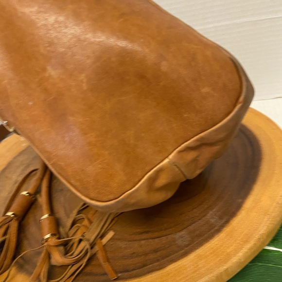 Joelle Hawkens Soft Smooth Caramel Color Leather Drawstring Bucket Bag - Picture 8 of 16